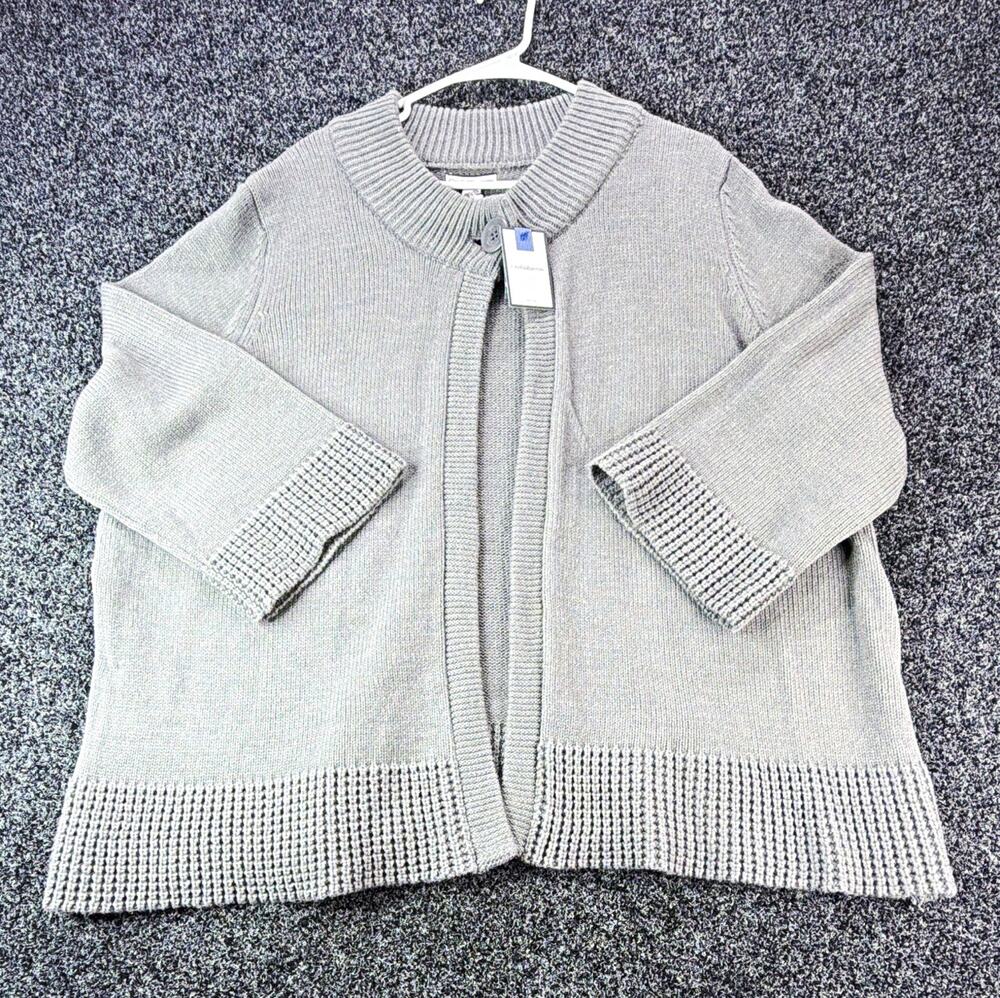 Croft & Barrow Women's Gray Ribbed Knit Open Front Cardigan Sweater 2X Plus